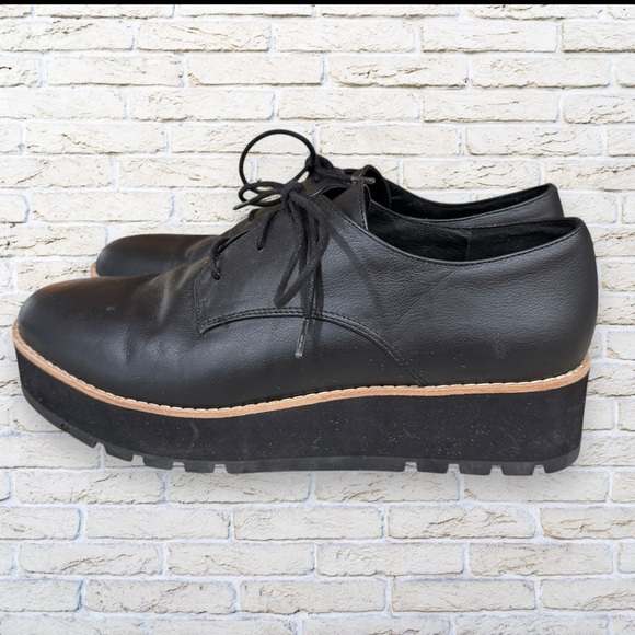 Eileen Fisher Shoes - Like New Eileen Fisher Eddy Derby Black Leather Wedge Loafer Oxfords - Size 9